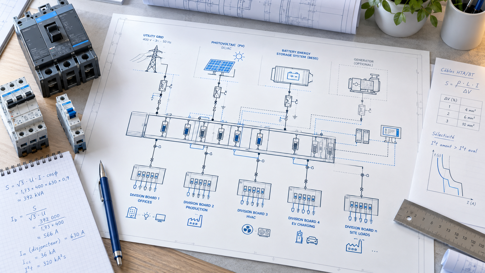 Illustration technique d'une architecture électrique et de ses sources autorisées au pilotage