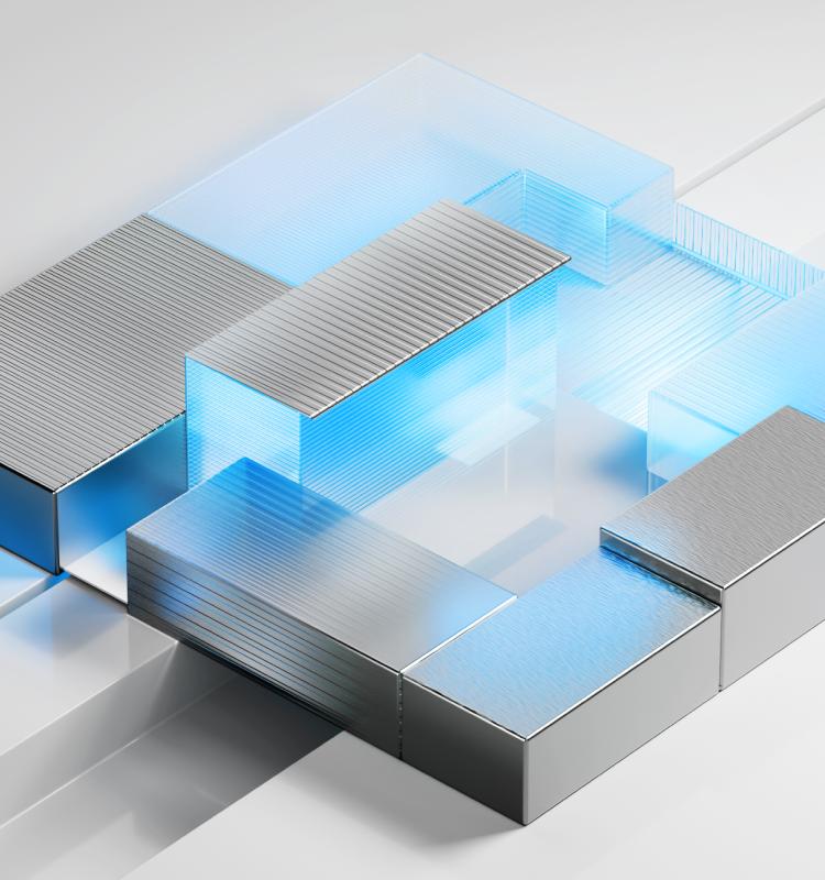 Illustration conceptuelle d'un assemblage technologique géométrique en matériaux métalliques